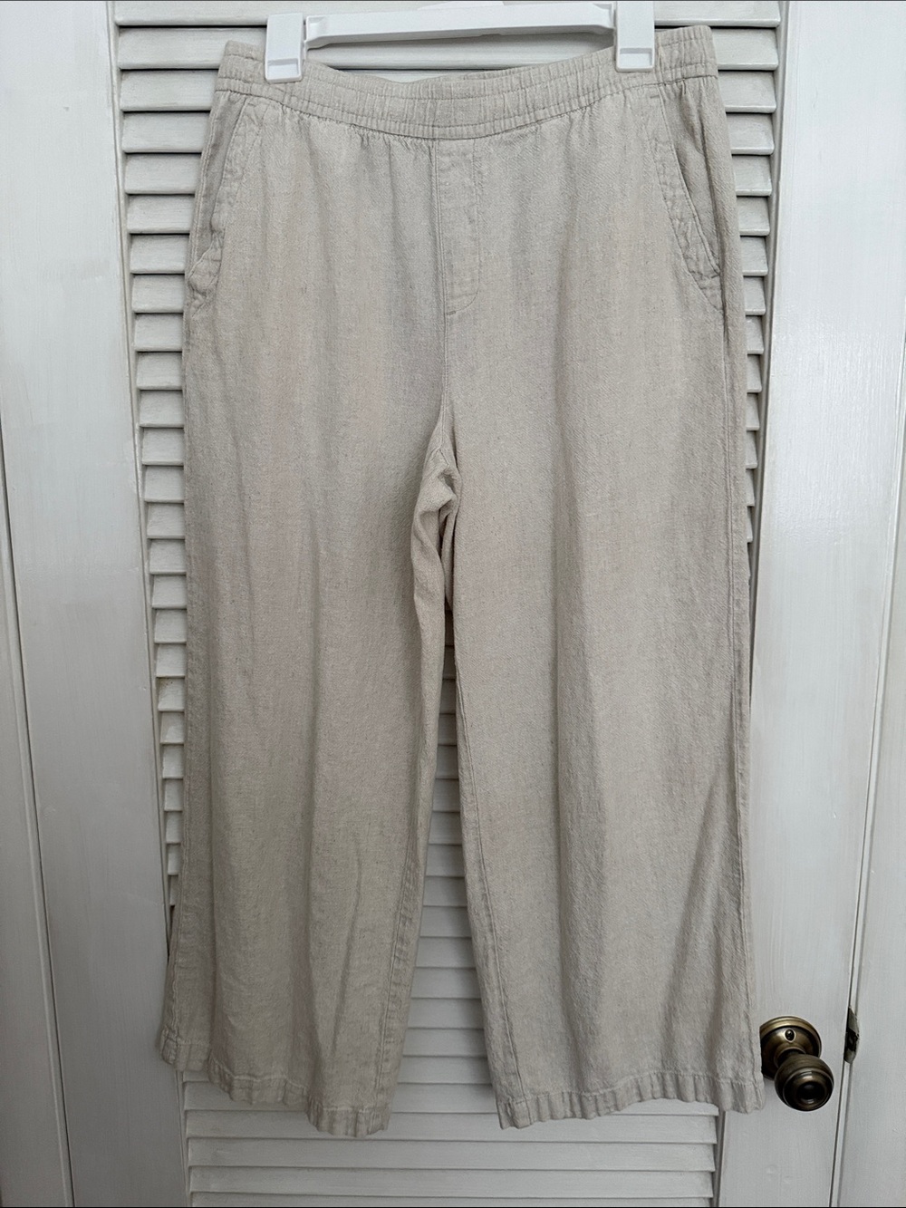 Old Navy Women's Cropped Linen-Blend Wide Leg Pants in Light Beige